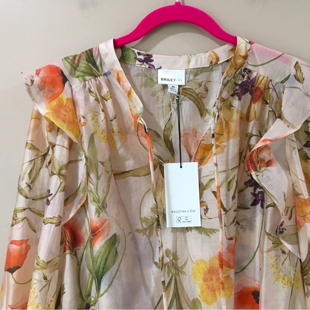 NWT Bailey 44 Floral Ruffle Shoulder Long Sleeve Multicolor Blouse Top Womens M - Picture 4 of 7